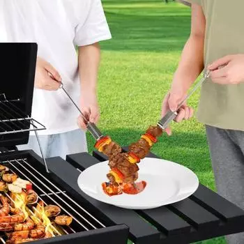 Шампуры для кебаба из нержавеющей стали с замком-ползунком для гриля Прочные нержавеющие шампуры для барбекю для мяса, овощей, морепродуктов Легко чистящиеся аксессуары для гриля S