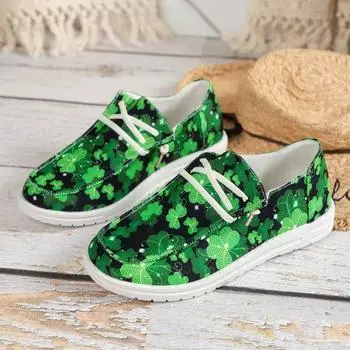Shamrock Clover Green Ladies Shoes Casual Flats Sneakers Air Mesh Fashion Women Walking Light Shoes 36