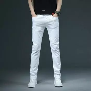 Shan Bao мужские облегающие узкие белые джинсы 2024 года, классические брендовые высококачественные удобные хлопковые эластичные модные повседневные брюки 28 белый
