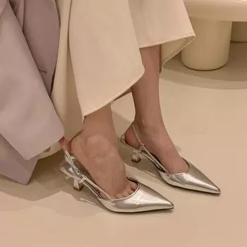 Шаньси, падающая в галактику, серебряные остроносые босоножки на высоком каблуке, женская модель 2025 года, тонкий каблук, полуобмотанная голова и пустые туфли 34