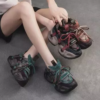 Shanghai Jiechu 2024 осень/зима женские туфли в спортивном стиле на платформе для пап: Красочная, увеличивающая рост, универсальная, повседневная обувь 36 красный