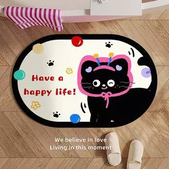 Shaped Polka Dot Cute Black Cat Soft Diatom Mud Bathroom Mat Non-slip Absorbent Quick Dry Mat Bathroom Door Mat 40 * 60 (soft diatom mud)