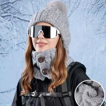 Шапка 2024 года, новая женская зимняя велосипедная сотня с теплой защитой ушей, вязаная шапка, комплект для шеи, ветрозащитная, утепленная шерстяная шапка