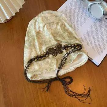 Шапка-бабочка с бисером, вязаная в стиле ретро, повседневная кепка-пуловер Wasteland, уличная одежда хаки