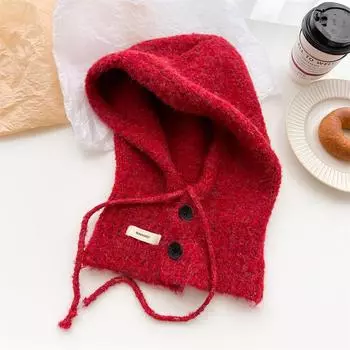 Шапка-балаклава из шерсти, однотонная, универсальная, корейская, с завязками на пуговицы, зимняя, теплая и защитная, с ушками