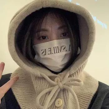 Шапка-балаклава женская зимняя теплая шапка шарф интегрированная трикотажная защита ушей шерстяная шапка вязаная шапка чёрный