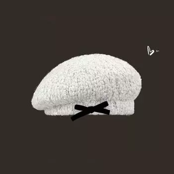 Шапка-бантик из шерсти для женщин весна-осень 2024 года, новая милая универсальная шляпа для омоложения, показывающая лицо, маленькая шляпа художника M56-58cm