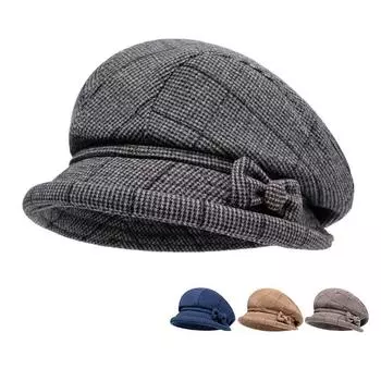 Шапка-бантик женская осенне-зимняя шерстяная берет для мамы среднего возраста, бабушки, теплая шапка хаки