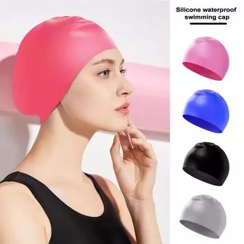Шапка-бини для плавания, однотонная водостойкая, высокоэластичная, нескользящая, защита ушей, длинные волосы, шапка для плавания для взрослых синий
