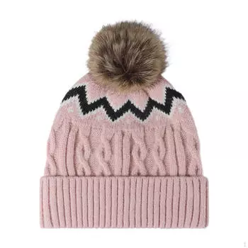 Шапка-бини для женщин с помпоном для путешествий и мероприятий на открытом воздухе розовый