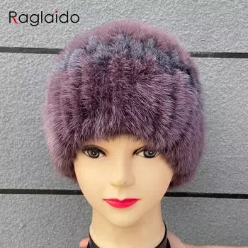 Шапка-бини из норкового меха, вязаная полосатая лоскутная зимняя теплая уличная женская шапка, эластичные мягкие шапки для мам head size 55-59cm чёрный