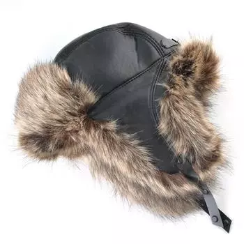 Шапка-бомбер из искусственной кожи, мужские зимние шапки с наушниками, шапка-ушанка, женские теплые зимние меховые шапки, черные толстые шапки Gorras one size коричневый