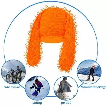 Шапка-череп в виде кролика, кроличьи уши, пушистая вязаная шапка, вязаная крючком шапка-кролик, пуловер горячий розовый