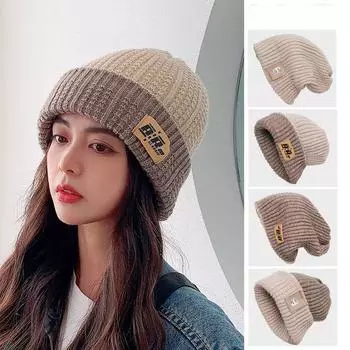 Шапка черная вязаная шапка рыбацкая шапка зимняя женская теплая шапка бежевый