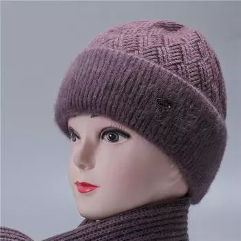 Шапка для бабушки, зимняя пряжа из кролика, согревающая маму для пожилых людей среднего возраста с добавлением бархата для предотвращения простуды Шапка для бабушки one size