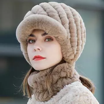 Шапка для девочек, зимняя шапка, зимняя утепленная теплая модная шапка с защитой ушей, меховая шапка из кролика рекс Hat Only амарант розовый