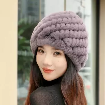 Шапка для девочки зимняя шапка зимняя утолщенная теплая модная шапка из меха кролика рекс серый