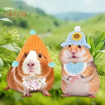 Шапка для хомяка Маленькая вязаная шапка для хомяка Набор бандан Регулируемый костюм для маленьких животных Аксессуары для хомяков Морские свинки G