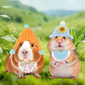 Шапка для хомяка, маленькая вязаная шапка для хомяка, бандана, набор, регулируемые аксессуары для костюма с изображением маленьких животных F