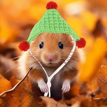 Шапка для хомяка Мини-шапка для маленьких животных с регулируемым ремешком, связанная вручную, милая маленькая крысиная шапка для змей, ящериц, хомяков, бородатых драконов коричневый
