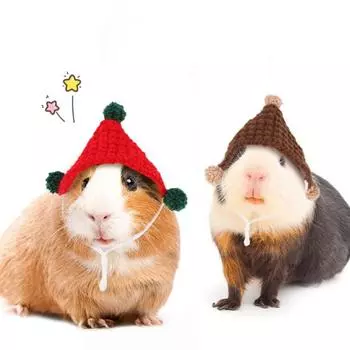 Шапка для хомяка Yousheng, мини-шапка для маленьких животных с регулируемым ремешком, связанная вручную, милая маленькая крысиная шапка для змей, ящериц, хомяков, бородатых драконов красный