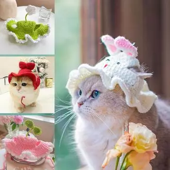 Шапка для кошки, эластичная, милая, вязаная, теплая, забавная, на голову, реквизит для фотосессии, костюм для косплея котенка, аксессуары для кошек