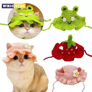 Шапка для кошки ручной работы, эластичная плетеная шапка, шапка для питомца, головной убор для щенка или котенка, вязаная шапка, реквизит для фотосессии на вечеринке, украшения для кошек, аксессуары S розовый