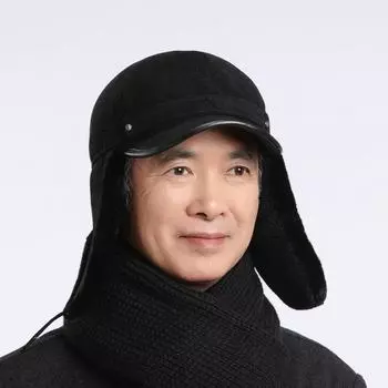 Шапка для людей среднего и пожилого возраста, мужская зимняя теплая шапка-бомбер, бархатная толстая ветрозащитная бейсболка для защиты ушей чёрный