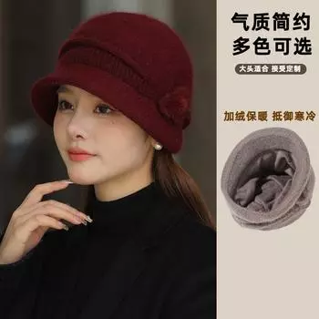 Шапка для мам среднего и пожилого возраста, набитая и утолщенная, теплая и не вязаная шапка, модная и простая вязаная шапка из кроличьей шерсти, большая голова M56-58cm хаки