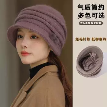 Шапка для мамы среднего и пожилого возраста, шапка для бабушки, осенне-зимняя новая бархатная вязаная шапка, модная шапка для показа темперамента молодой женщины M56-58cm хаки