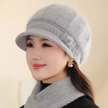 Шапка для матери среднего возраста, женская зимняя бархатная теплая шерстяная шапка для пожилых людей среднего возраста, бабушки, бабушки, хлопковая шапка, шарф для пожилых людей one size