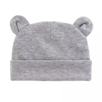 Шапка для новорожденных, хлопковые однотонные милые шапки с ушками для маленьких мальчиков и девочек, вязаные шапочки для маленьких девочек