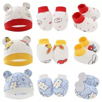 Шапка для новорожденных, перчатки, комплект чехлов для ног, хлопковая шапочка для младенцев, шапки с милым медведем для мальчиков, шапка с кроликом для девочек, аксессуары для новорожденных, подарок для ребенка 0-6 M