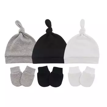 Шапка для новорожденных с перчатками, хлопковая детская шапочка-бини, детская шапка для девочек и мальчиков, шапка для малышей, аксессуары