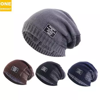 Шапка для пары зимняя двухслойная утолщенная теплая вязаная шапка, подкладка из плюшевой шерсти, шапка Jdm-02D One size темно-синий