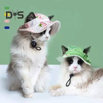 Шапка для питомца с отверстиями для ушей, мягкая дышащая шапка для кошек с регулируемым ремешком, летний уличный козырек от солнца для маленьких и средних собак и кошек M жёлтый