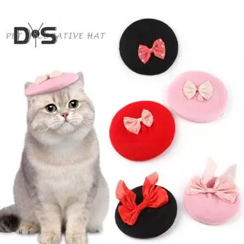 Шапка для питомца, шерстяной берет для кошки с бантом, регулируемый, удобный аксессуар для ежедневного ношения, реквизит для фотосъемки C