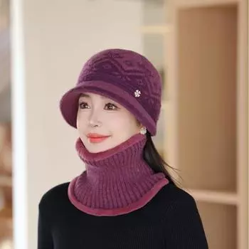 Шапка для пожилой матери, женская, осенне-зимняя, теплая, утолщенная, вязаная, шерстяная, бархатная, для бабушки и старушки, шапка для тазика One size