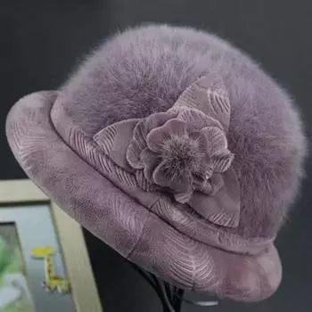 Шапка для пожилых женщин, теплая осенне-зимняя шапка-горшок, женская шапка из кроличьего меха с толстым бархатным цилиндром, модная шапка для бабушки среднего возраста M56-58cm бордовый