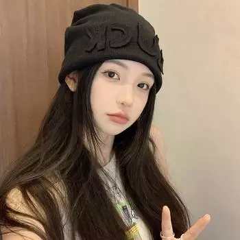 Шапка для родов детская летняя шерстяная большая окружность головы мешковина шапка холодная шапка весна и осень черная утолщенная вязаная ворсовая шапка мужская M56-58cm чёрный