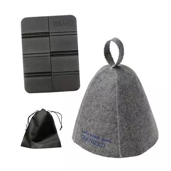 Шапка для сауны, коврик для сауны, комплект из 2 предметов с сумкой-шнурком, коврик для шапки, товары, можно стирать, кондиционер, один размер, подходит большинству, защита волос, кожи головы, предотвращение сухости