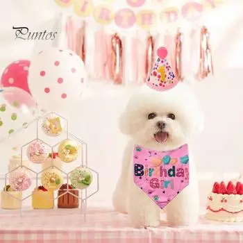 Шапка для собачьего дня рождения, бандана, наряд, украшения для вечеринки, шарф для собачьего дня рождения, шапка, набор аксессуаров для костюма с цифрами синий