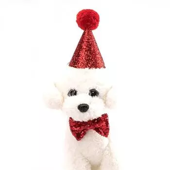 Шапка для собаки, кошки, галстук, шапки с блестящим бантом из ткани для домашних животных, украшения для детских вечеринок, дней рождения, принадлежностей розовый