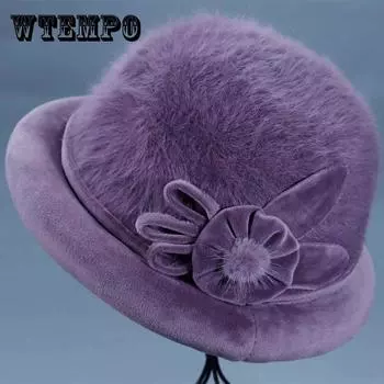 Шапка для среднего и пожилого возраста, женская зимняя шапка с мехом кролика, цилиндр для пожилых людей, бархатная теплая шапка, шапка для матери, женская зимняя шапка для бассейна One size