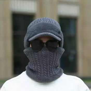 Шапка для старика, мужская зимняя теплая вязаная шерстяная шапка для пожилых отцов, зимняя бархатная шапка-ушанка one size fits all серый