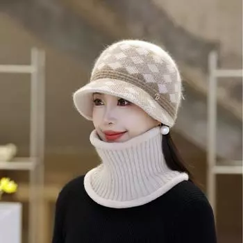 Шапка для старика, женская шапка для тазика, шапка для защиты ушей, шерстяная вязаная шапка, защита от холода, шарф для пожилых женщин, зимний бархат One size