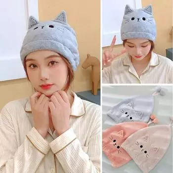 Шапка для сушки волос, супермягкая мультяшная форма, водопоглощение, коралловый флис, микрофибра, полотенце для волос, гаджет для ванной комнаты, ежедневное использование розовый