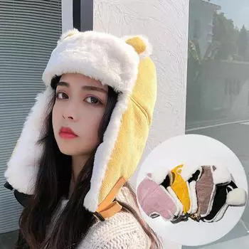 Шапка для взрослых с милыми кошачьими ушками, шляпа с грозовыми головками, флисовая утолщенная защитная шапка для ушей чёрный