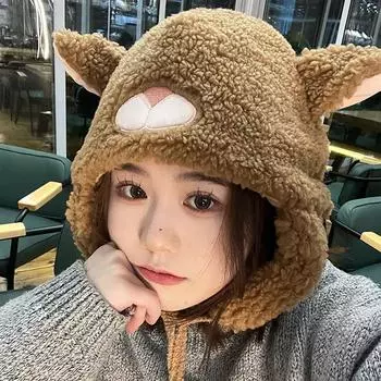 Шапка для защиты ушей с 2 плюшевыми шариками, плюшевая шапка без полей, теплый шарф для женщин и девочек