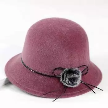 Шапка для женщин среднего возраста, шляпа в стиле вестерн для женщин, ветрозащитная шерстяная шапка осень-зима, бабочка-бантик, ретро, универсальная рыбацкая шляпа One Size бордовый